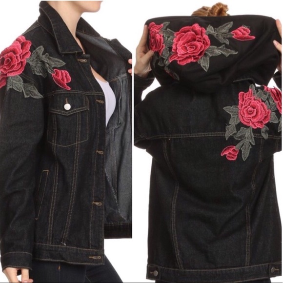 rose patch denim jacket